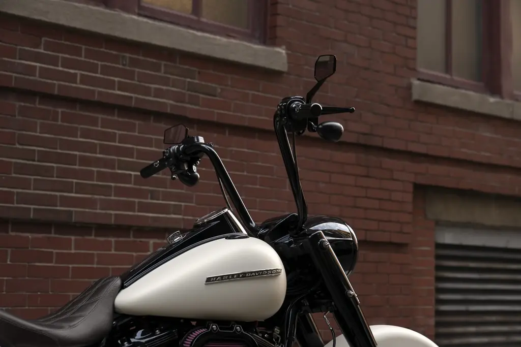 Close-up of a Harley-Davidson Road King Special fitted with a tall accessory handlebar